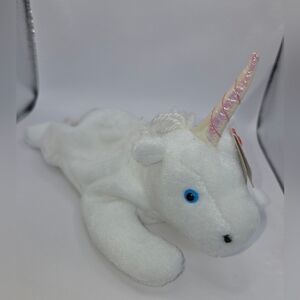 White Plush Unicorn with Iridescent Horn